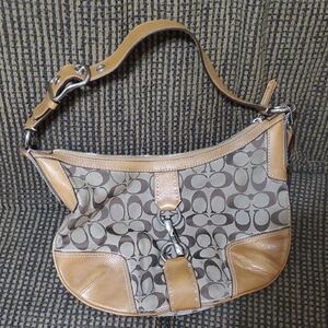 Coach Signature Beige and Brown Shoulder Bag